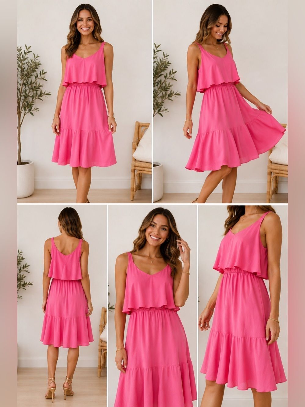 Amanda Uprichard Pink 100% Silk Ruffle Midi Dress Size Medium Made in USA